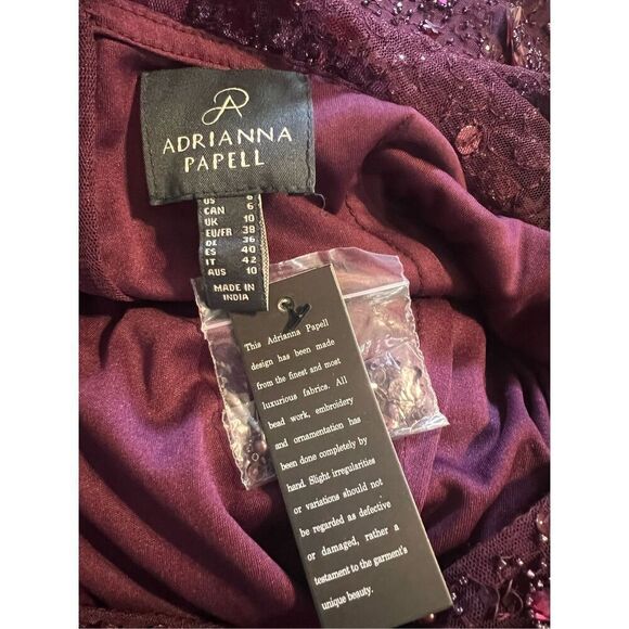 Adrianna Papell Sz 6 Floral 3D Sequin Ball Gown Maroon Sparkle High Slit Formal - Picture 14 of 16